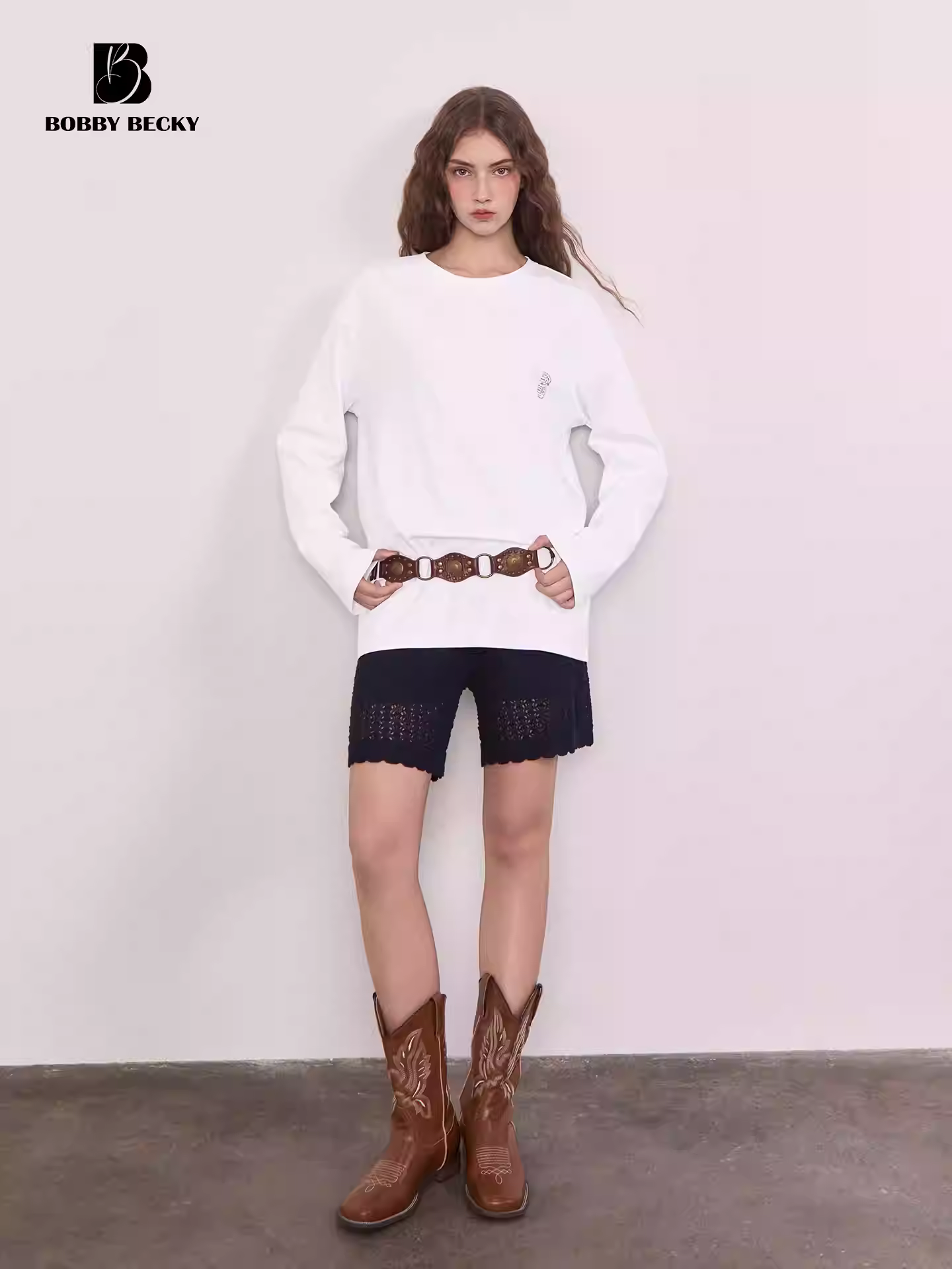 Cotton off-the-shoulder lace printed casual cool oversized long-sleeve T-shirt