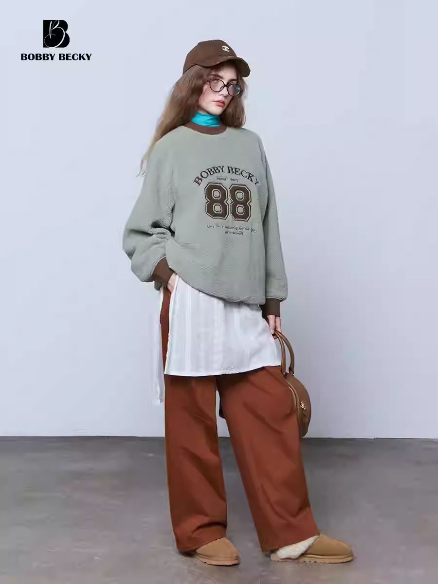 American retro round-neck cozy cashmere fleece college-style versatile hoodie